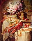 Lobster Canvas Paintings - Still Life With A Lobster And Assorted Fruit And Flowers